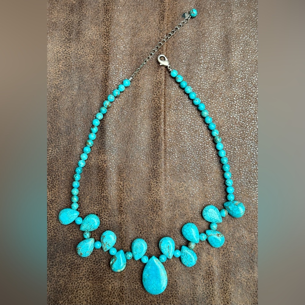 Vintage HDNY Turquoise Magnesite Tear Drops & 1/4” Balls Natural Stone Necklace